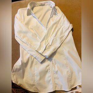 Prada Elegant V-cut White Button-Up Shirt